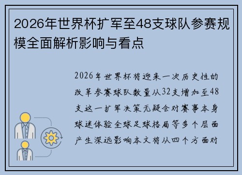 2026年世界杯扩军至48支球队参赛规模全面解析影响与看点